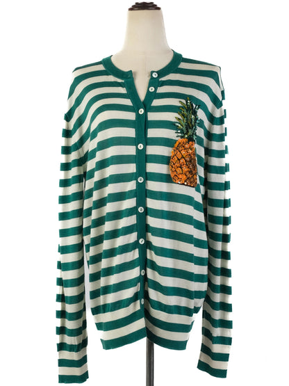 Excellent Dolce Gabbana Green Silk Cardigan Size M with Pineapple Detail