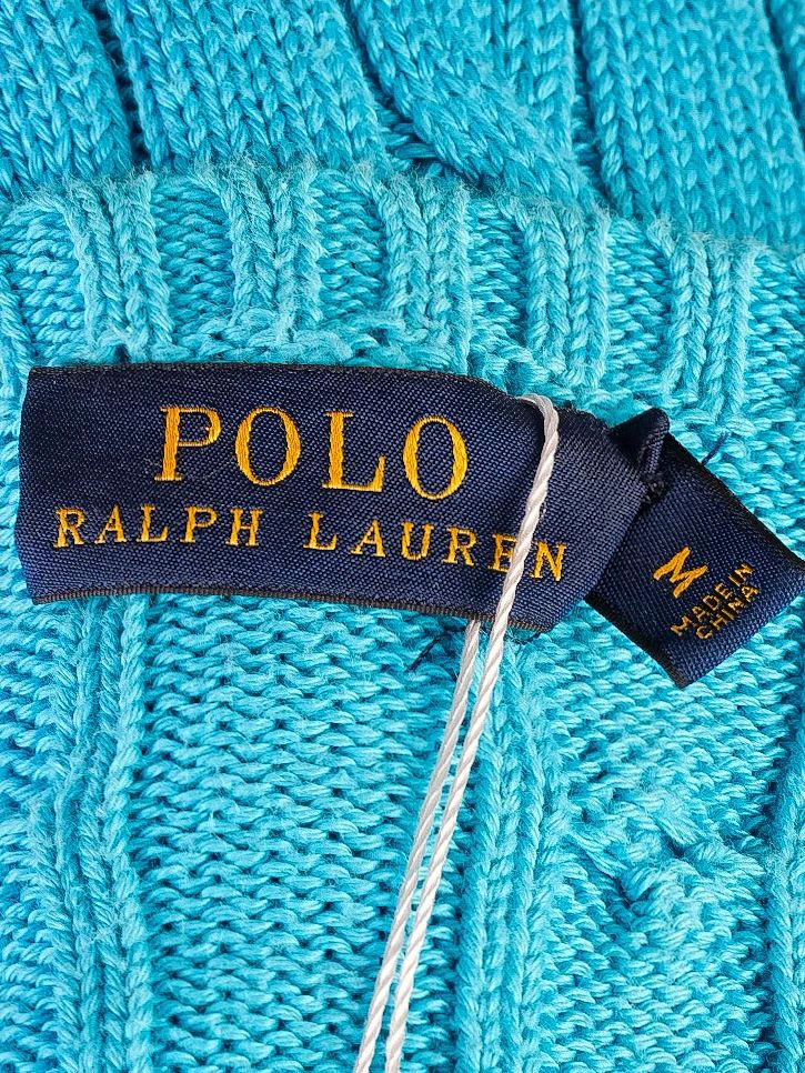 Good Condition Polo Ralph Lauren Blue Cable-Knit Sweater Size M