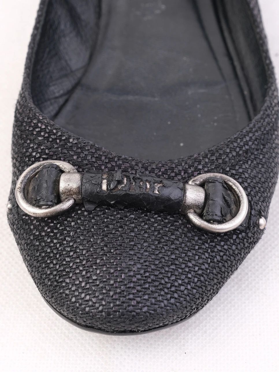 Excellent Dior Black Leather Ballet Flats with Metallic Detail