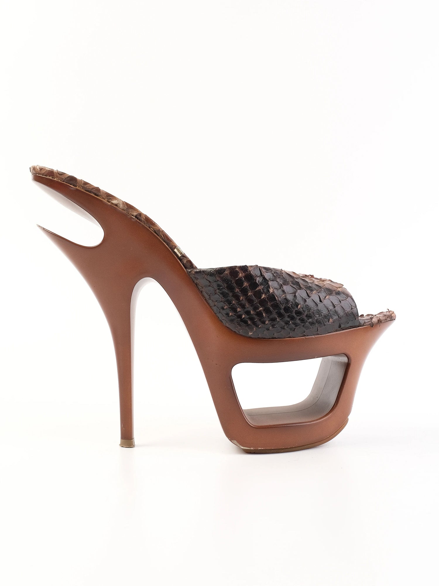 Excellent Gianmarco Lorenzi Brown Leather High-Heeled Sandals Size 38