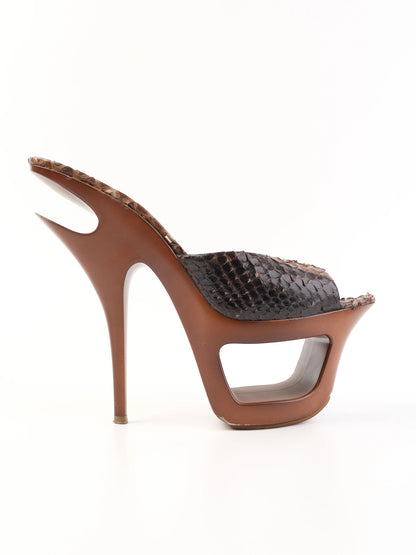 Excellent Gianmarco Lorenzi Brown Leather High-Heeled Sandals Size 38