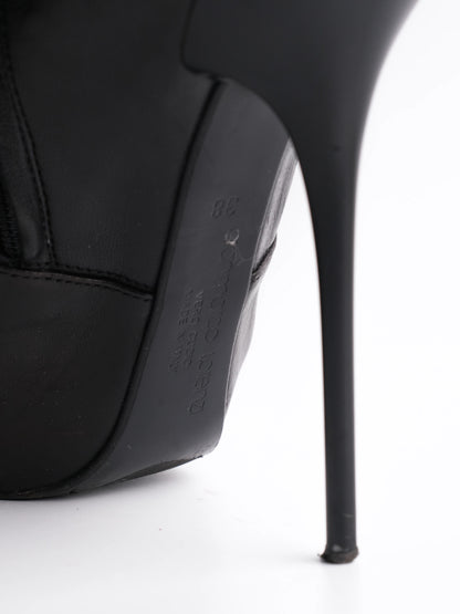 Gianmarco Lorenzi Black Leather Thigh-High Stiletto Boots Size 38