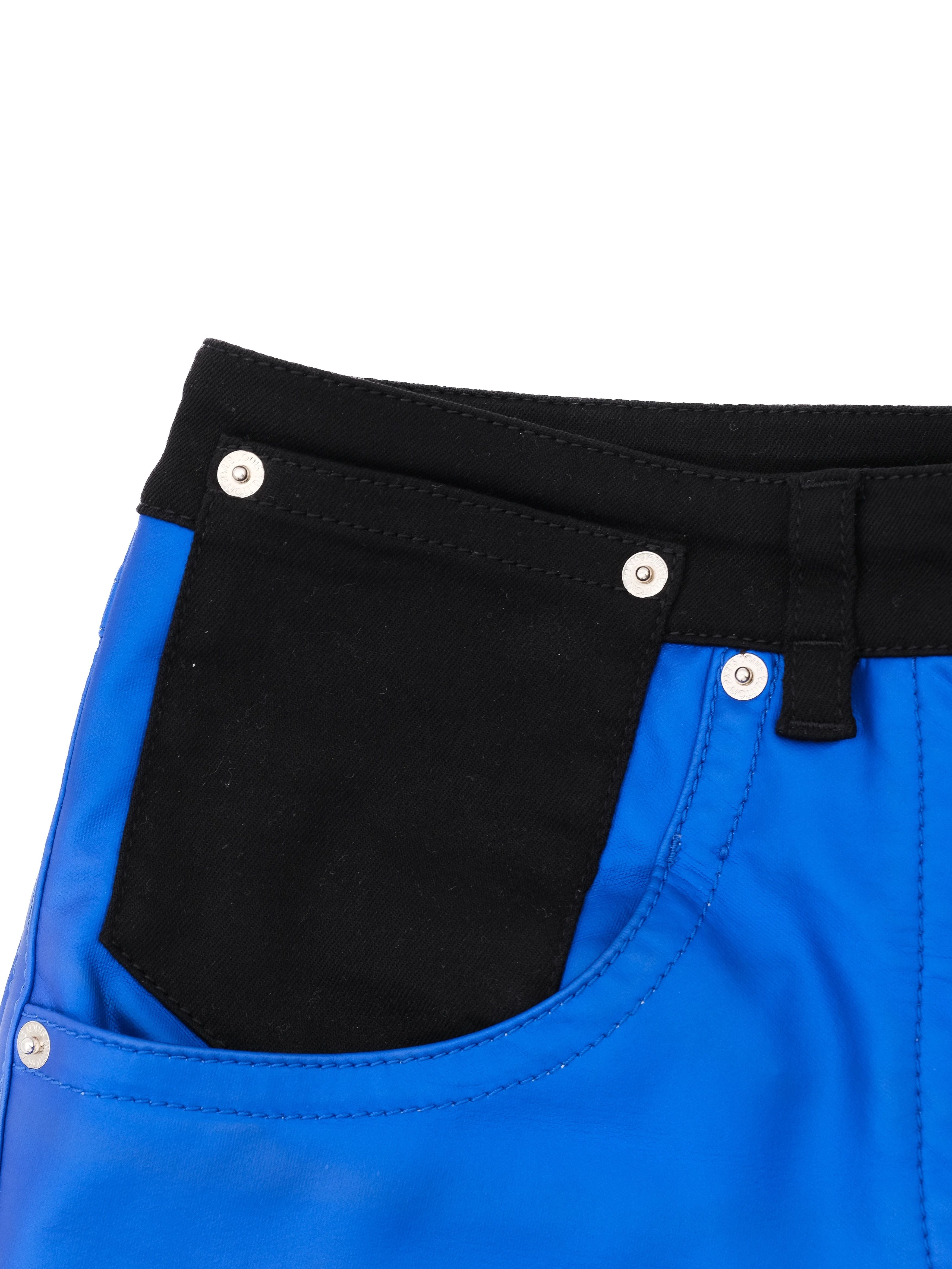 Excellent Louis Vuitton Blue Polyester Pants Size M with Black Accents