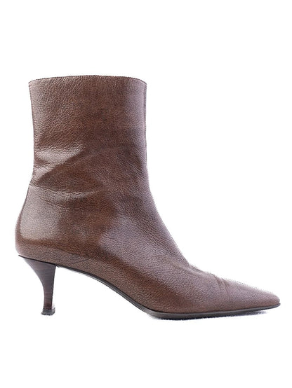 Excellent Bally Leather Ankle Boots Orange Size 37.5 with Zipper