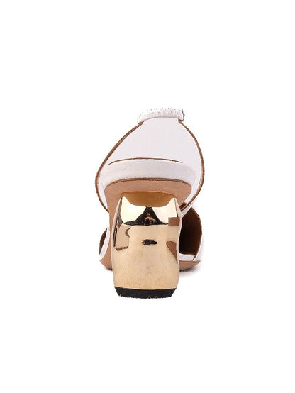 Excellent White Leather High-Heeled Shoes Size 41 with Gold Heel