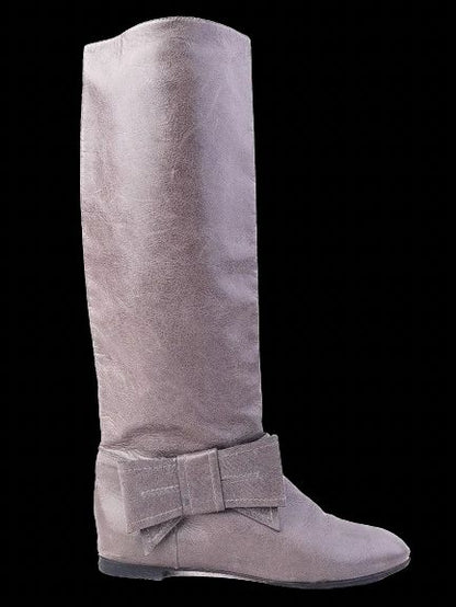Red Valentino Gray Leather Knee-High Boots with Bow Detail Size 38