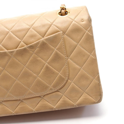 Chanel Beige Matelasse W Flap Shoulder Bag Leather A 01112