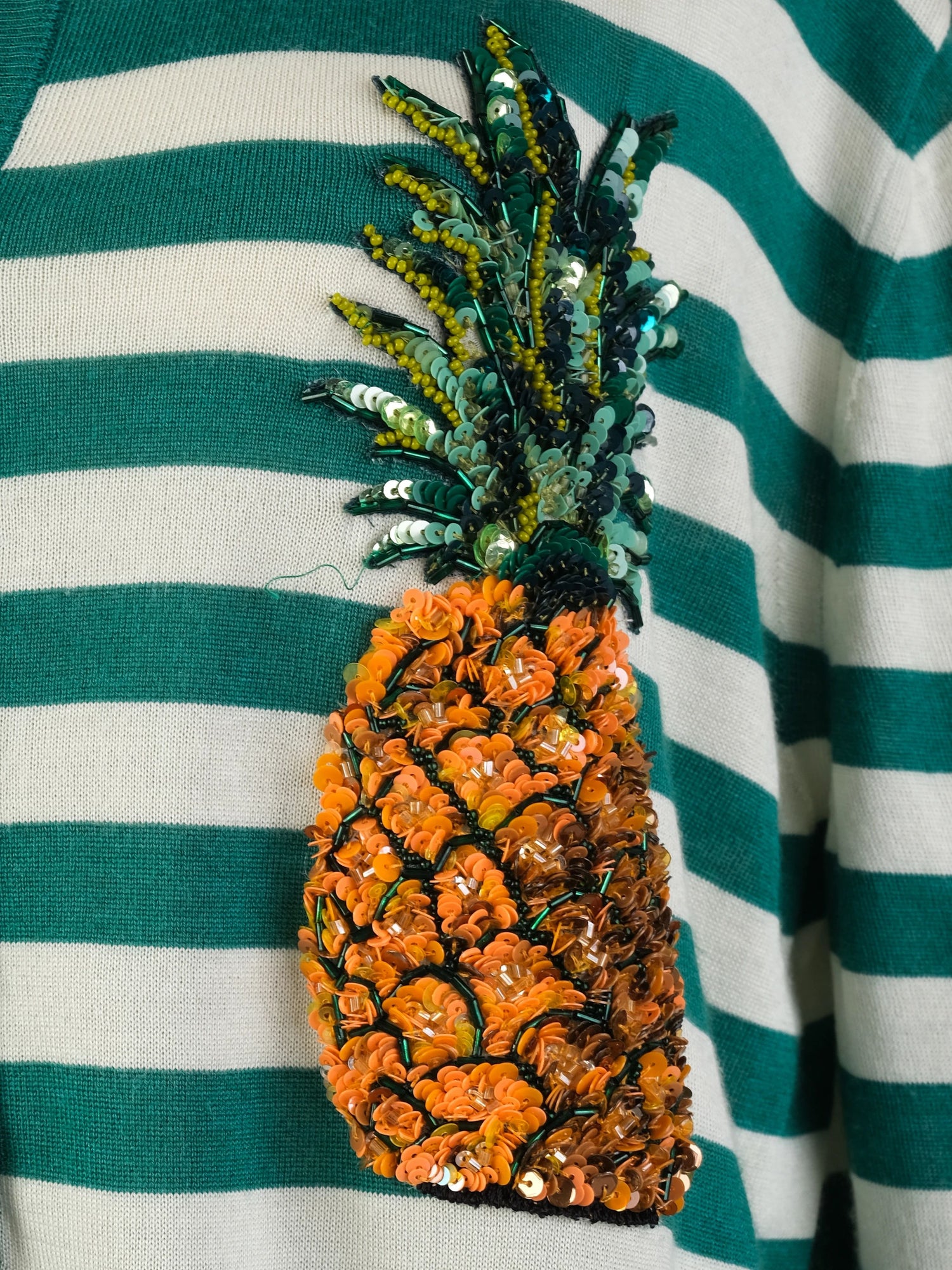 Excellent Dolce Gabbana Green Silk Cardigan Size M with Pineapple Detail