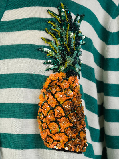 Excellent Dolce Gabbana Green Silk Cardigan Size M with Pineapple Detail