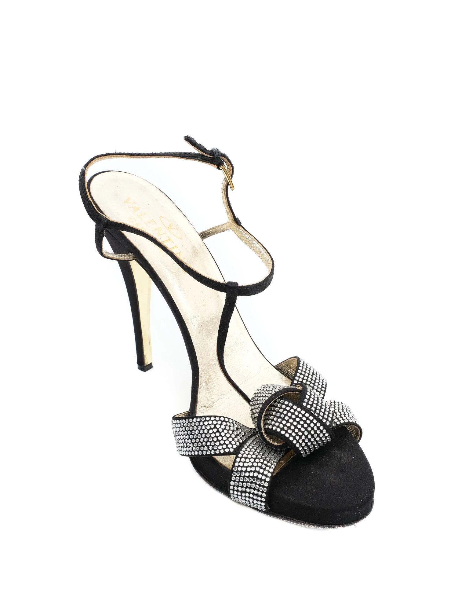 Excellent Valentino Black Leather High-Heeled Sandals Size 40