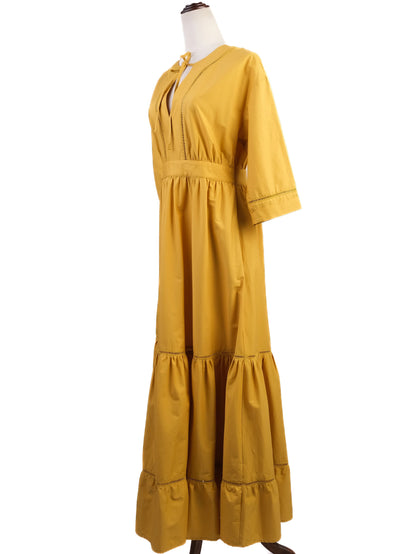 Excellent TWINSET Yellow Maxi Dress Women Size M Long Sleeve Tiered