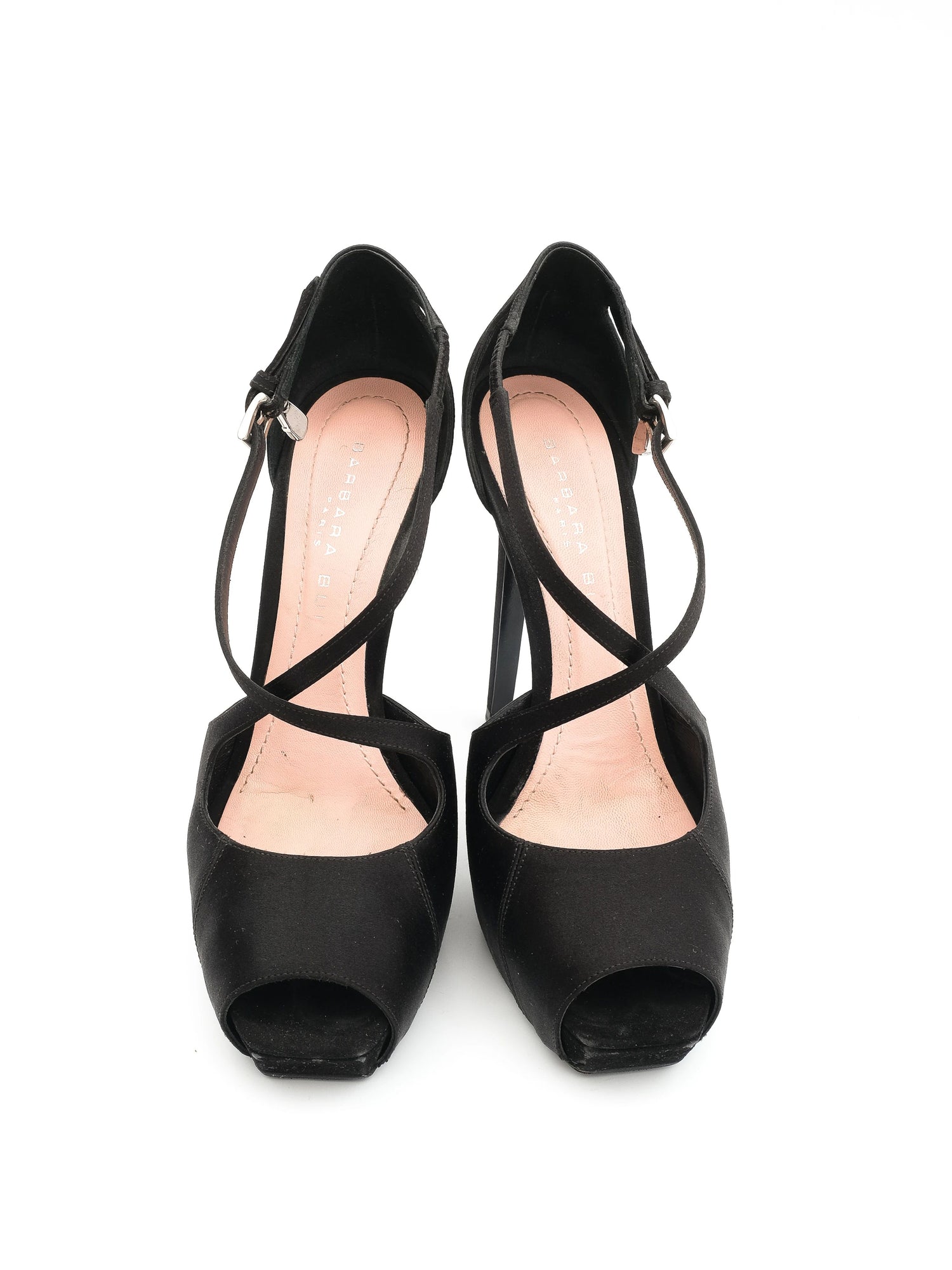 NEW Barbara Bui Black Satin High-Heeled Platform Shoes Size 38