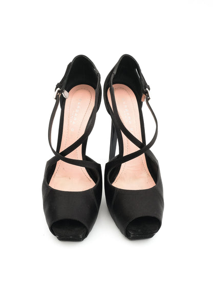 NEW Barbara Bui Black Satin High-Heeled Platform Shoes Size 38