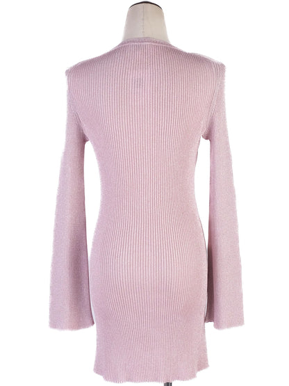 Nina Ricci Pink Ribbed Long-Sleeve Sweater Dress Size S Excellent