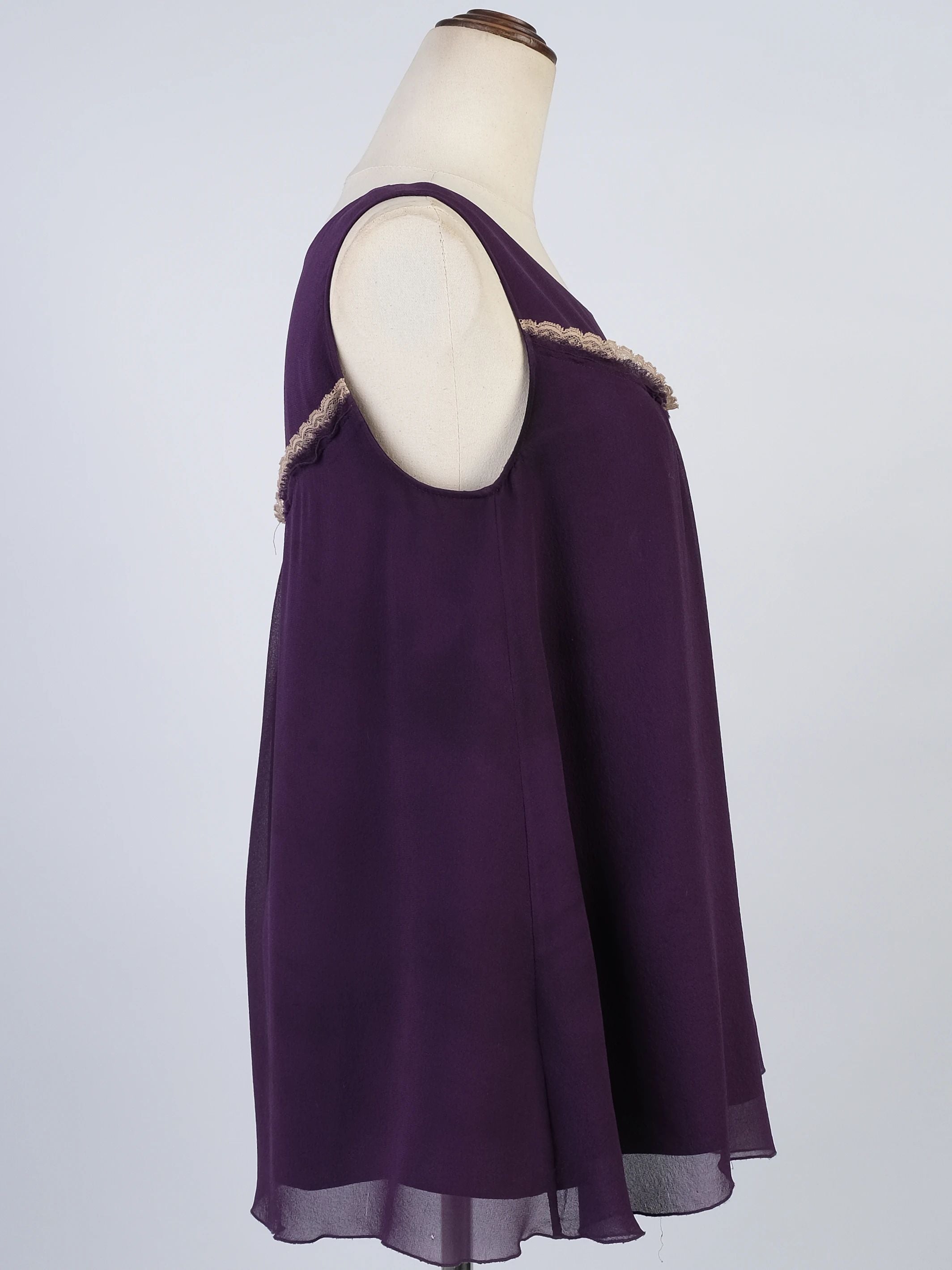 Excellent Max Mara Purple Cotton Dress Size S with Lace Detail