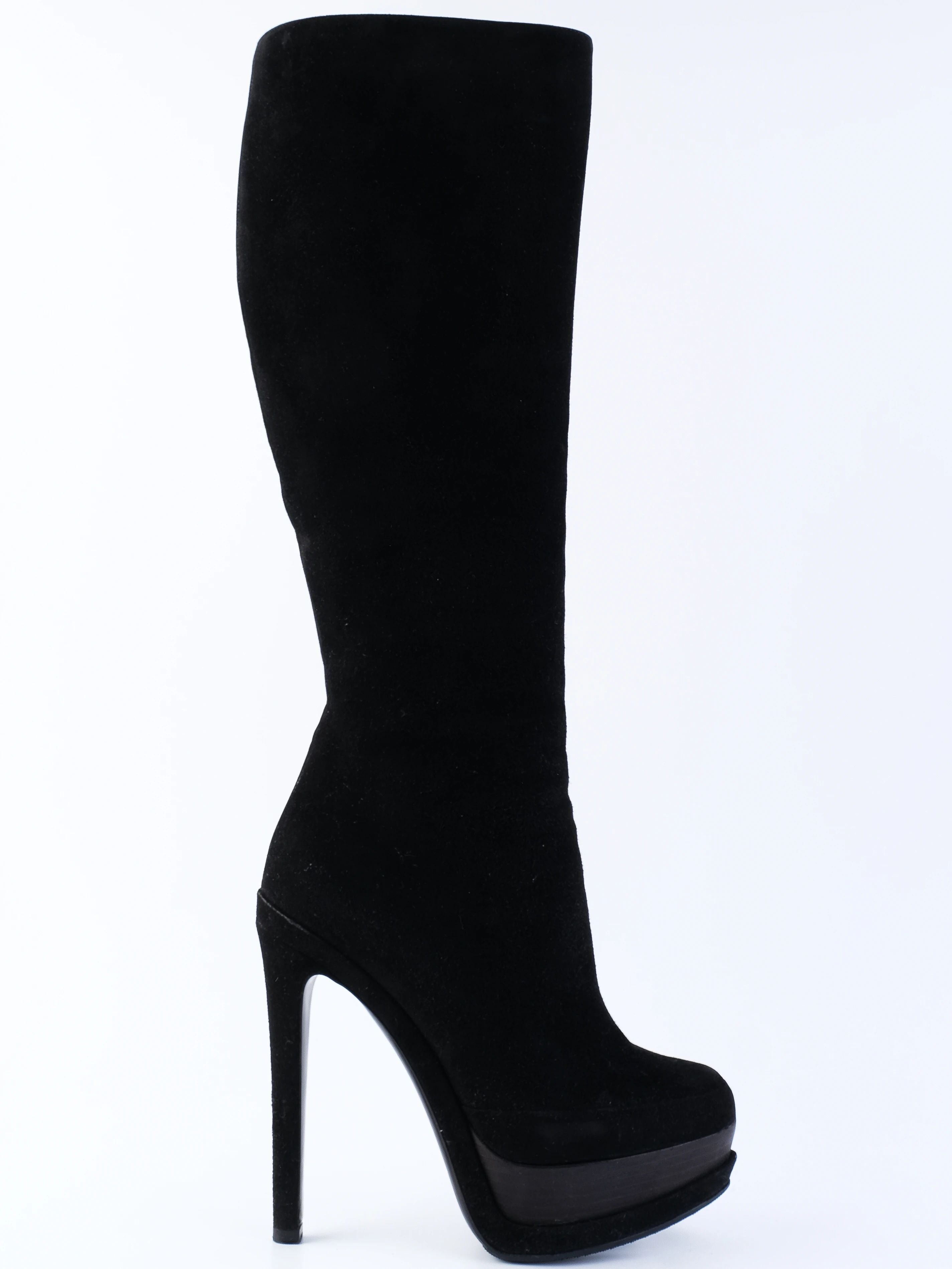 EXCELLENT Dior Black Leather High-Heeled Platform Knee-High Boots Size 37.5