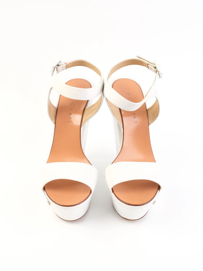 Excellent Vicini White Leather Platform Wedge Sandals Size 38