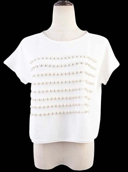 Excellent Giorgio Armani White Beaded Top Size M Women Viscose