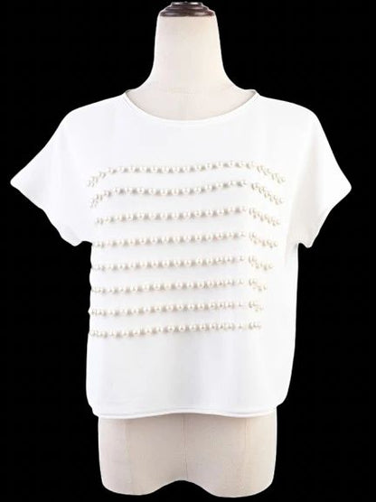 Excellent Giorgio Armani White Beaded Top Size M Women Viscose
