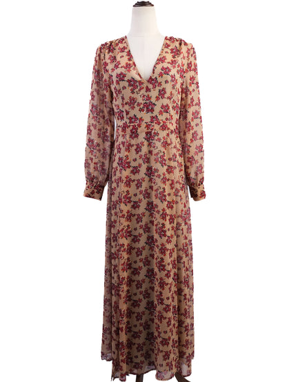 Excellent TWINSET Floral Dress Beige Red Size S Long Sleeve V-neck