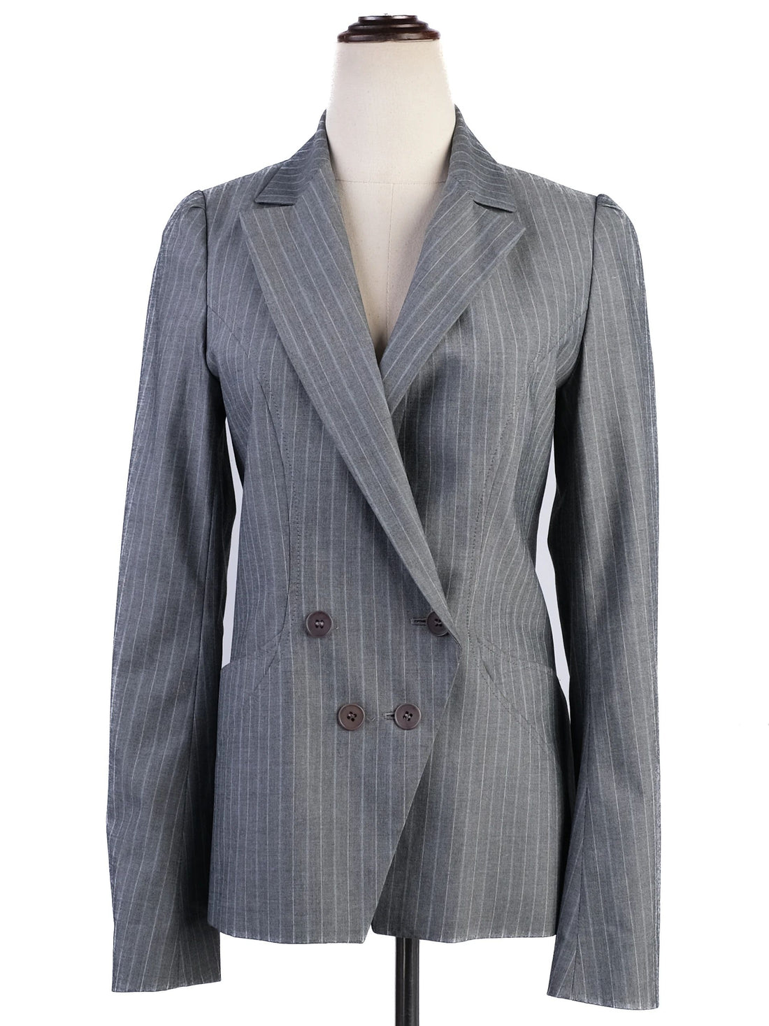 Excellent Reiss Gray Pinstripe Blazer Size S Double-Breasted Women
