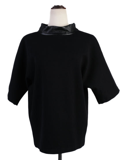 Excellent Ralph Lauren Black Wool Shirt with Faux Leather Collar Size M