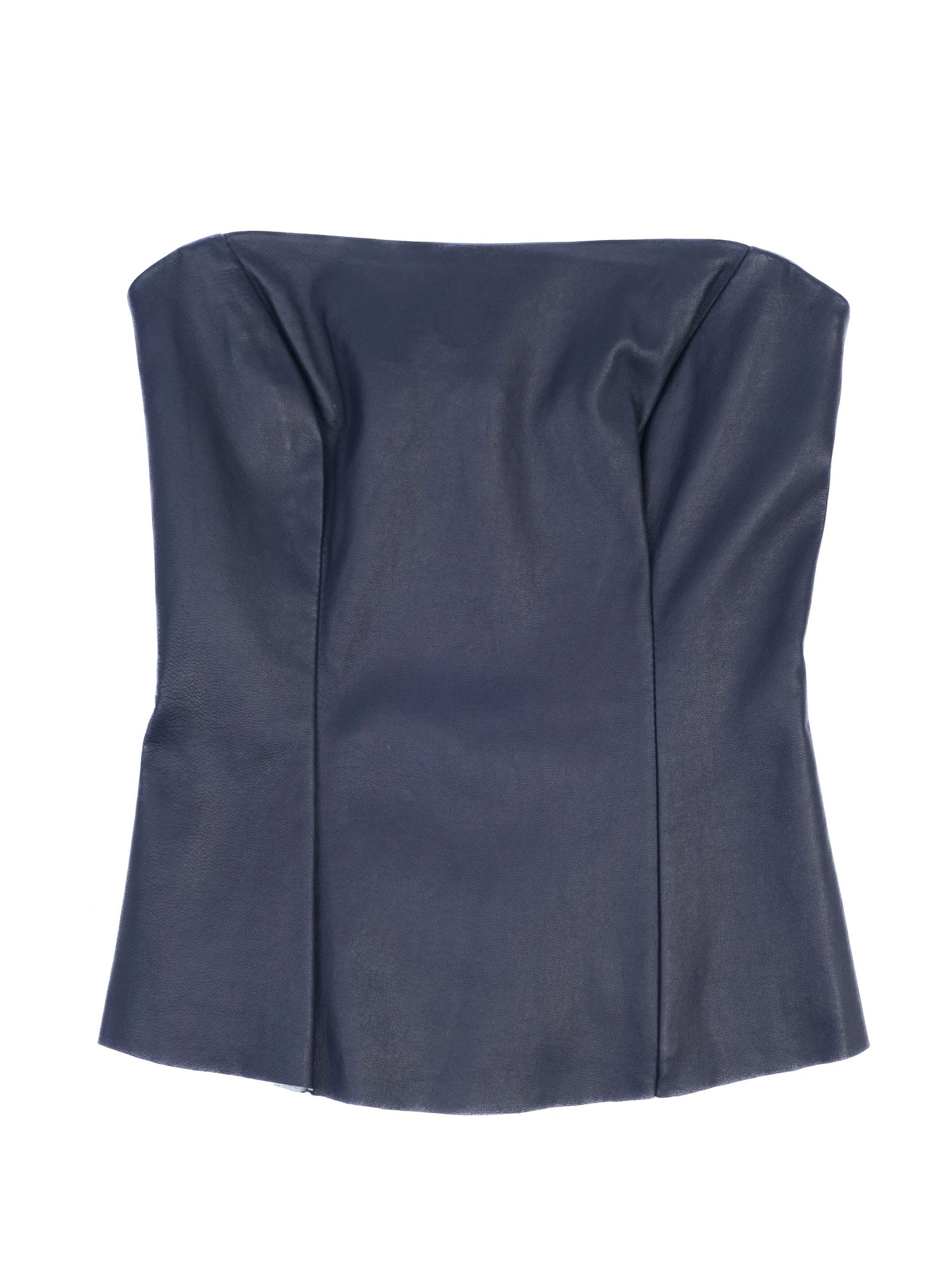 NEW By Malene Birger Strapless Navy Blue Leather Top