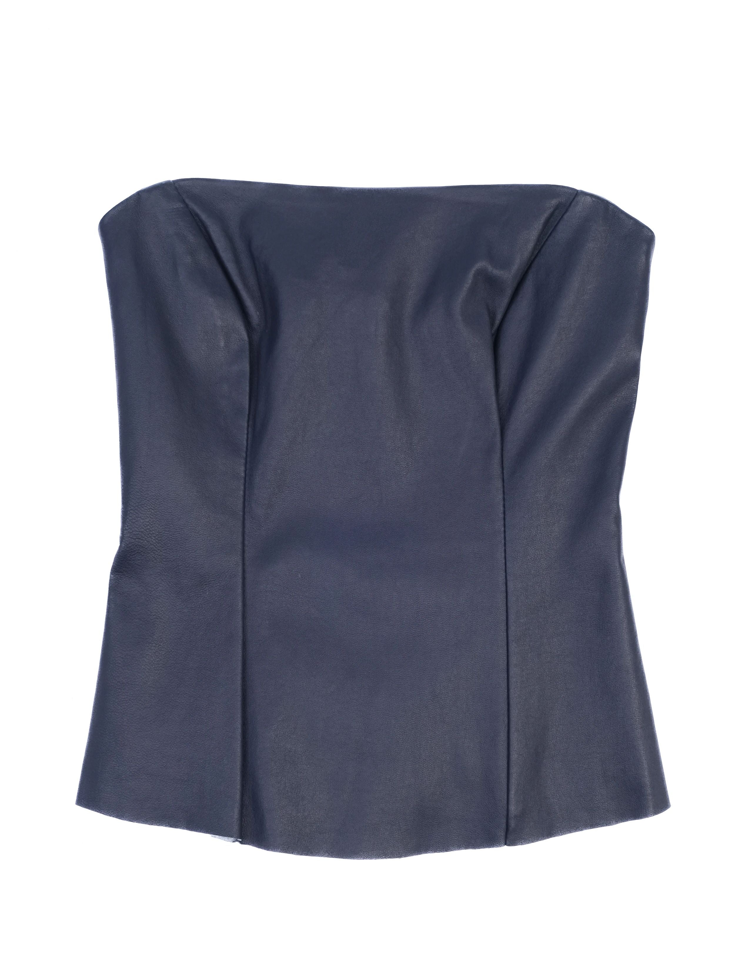 NEW By Malene Birger Strapless Navy Blue Leather Top