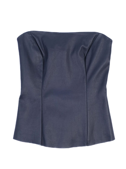 NEW By Malene Birger Strapless Navy Blue Leather Top