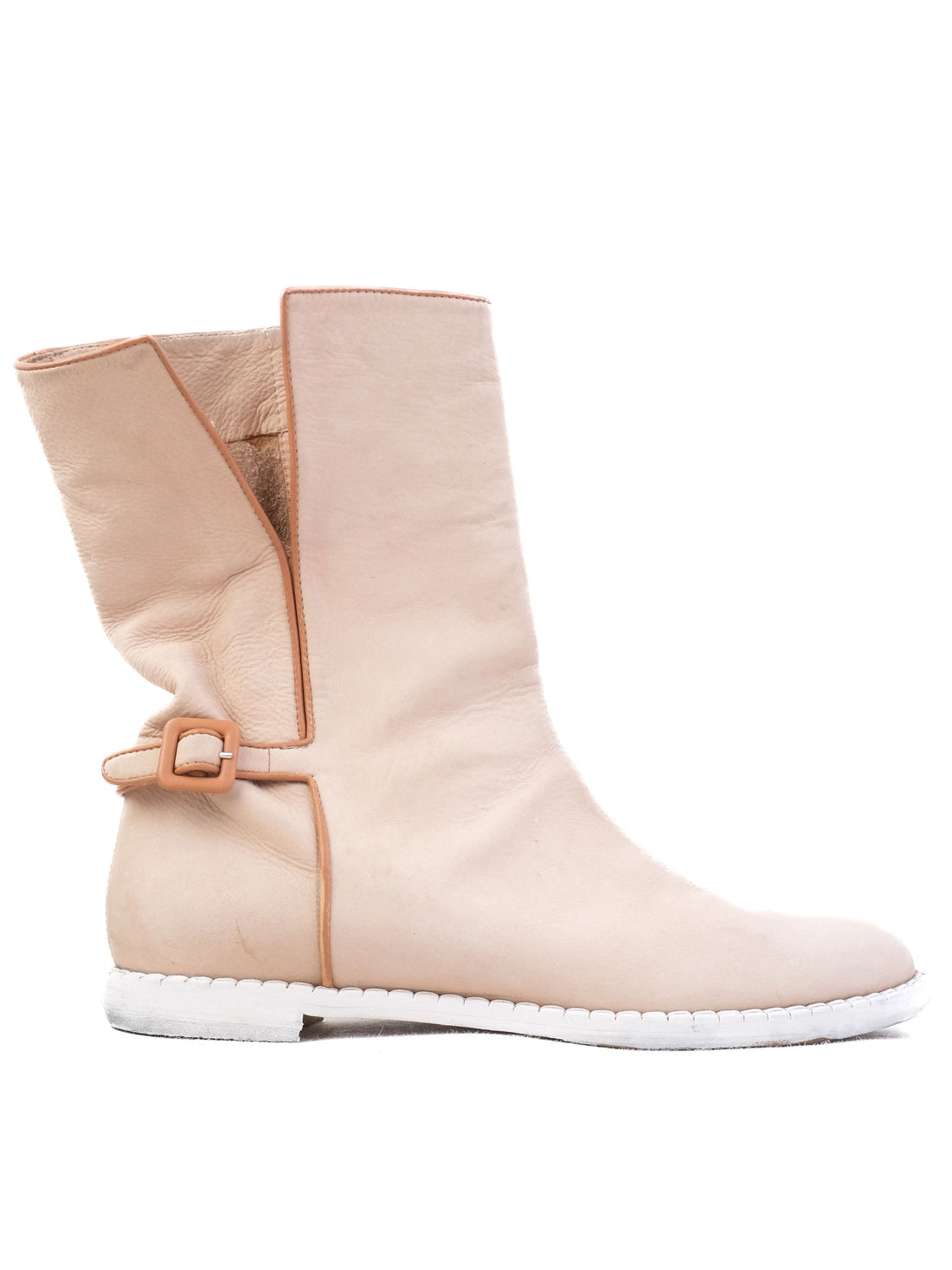 Excellent Baldinini White Leather Slouchy Ankle Boots Size 39