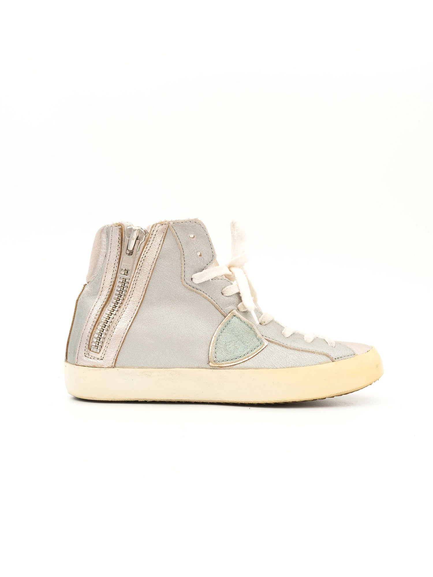 Excellent Philippe Model Gray Leather High-Top Sneakers Size 36
