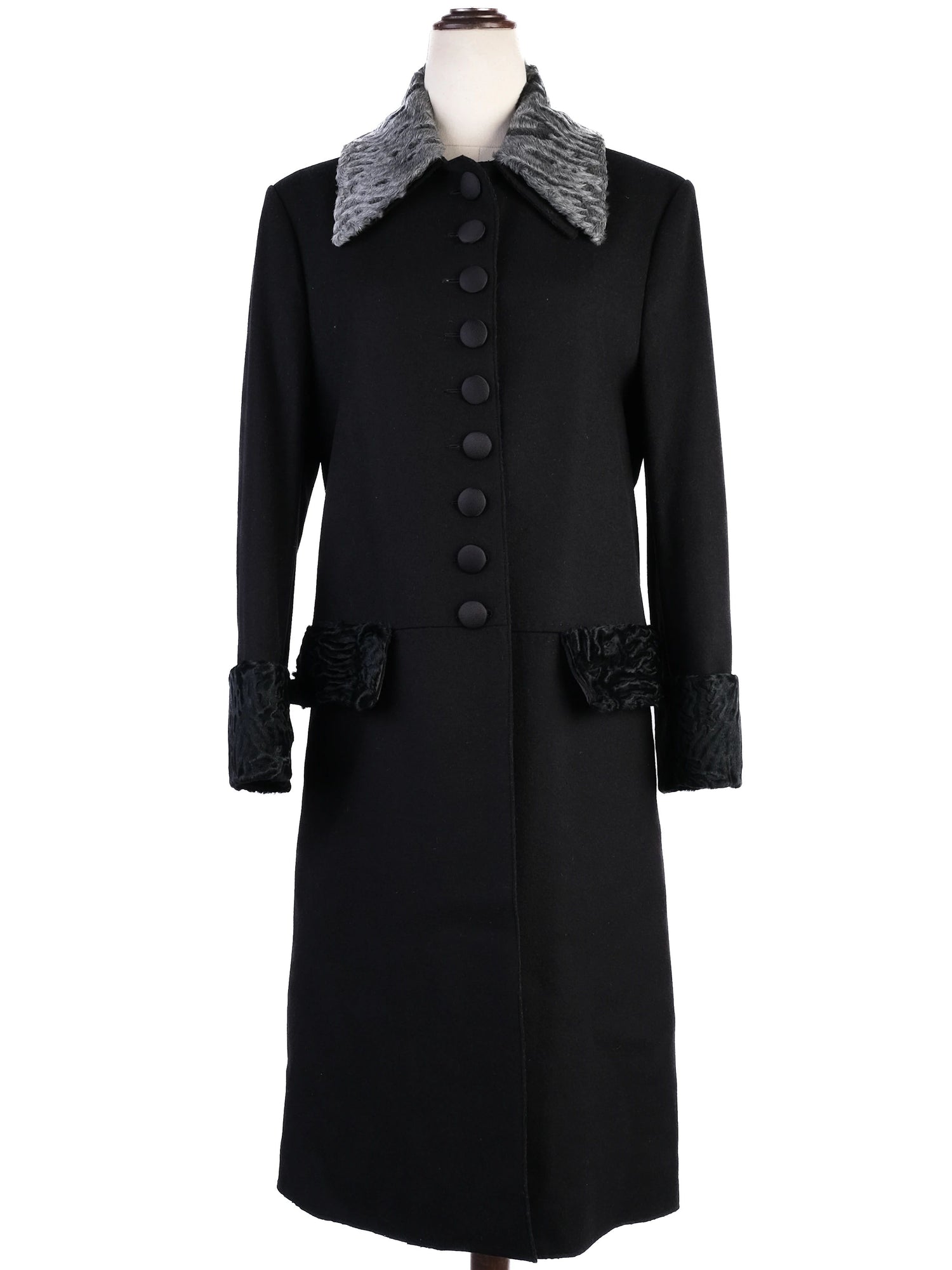 Excellent Dolce Gabbana Black Wool Coat with Textured Collar Size S