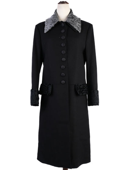 Excellent Dolce Gabbana Black Wool Coat with Textured Collar Size S
