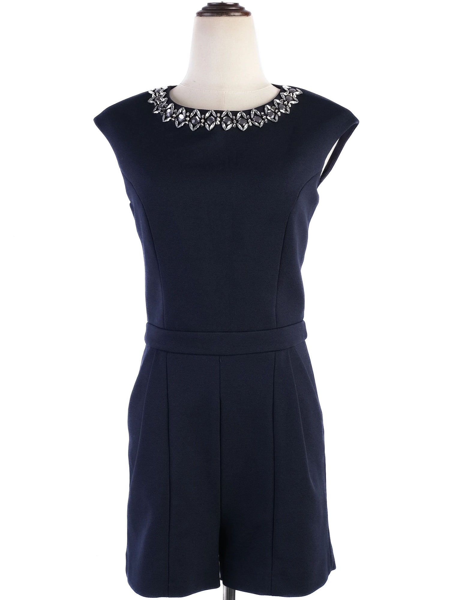 Excellent Ted Baker Navy Blue Sleeveless Romper Size S with Embellished Neckline