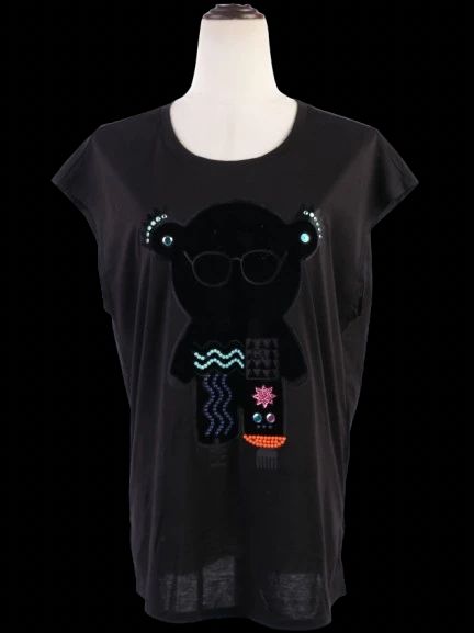 Excellent Emporio Armani Black Graphic T-Shirt Size M for Women