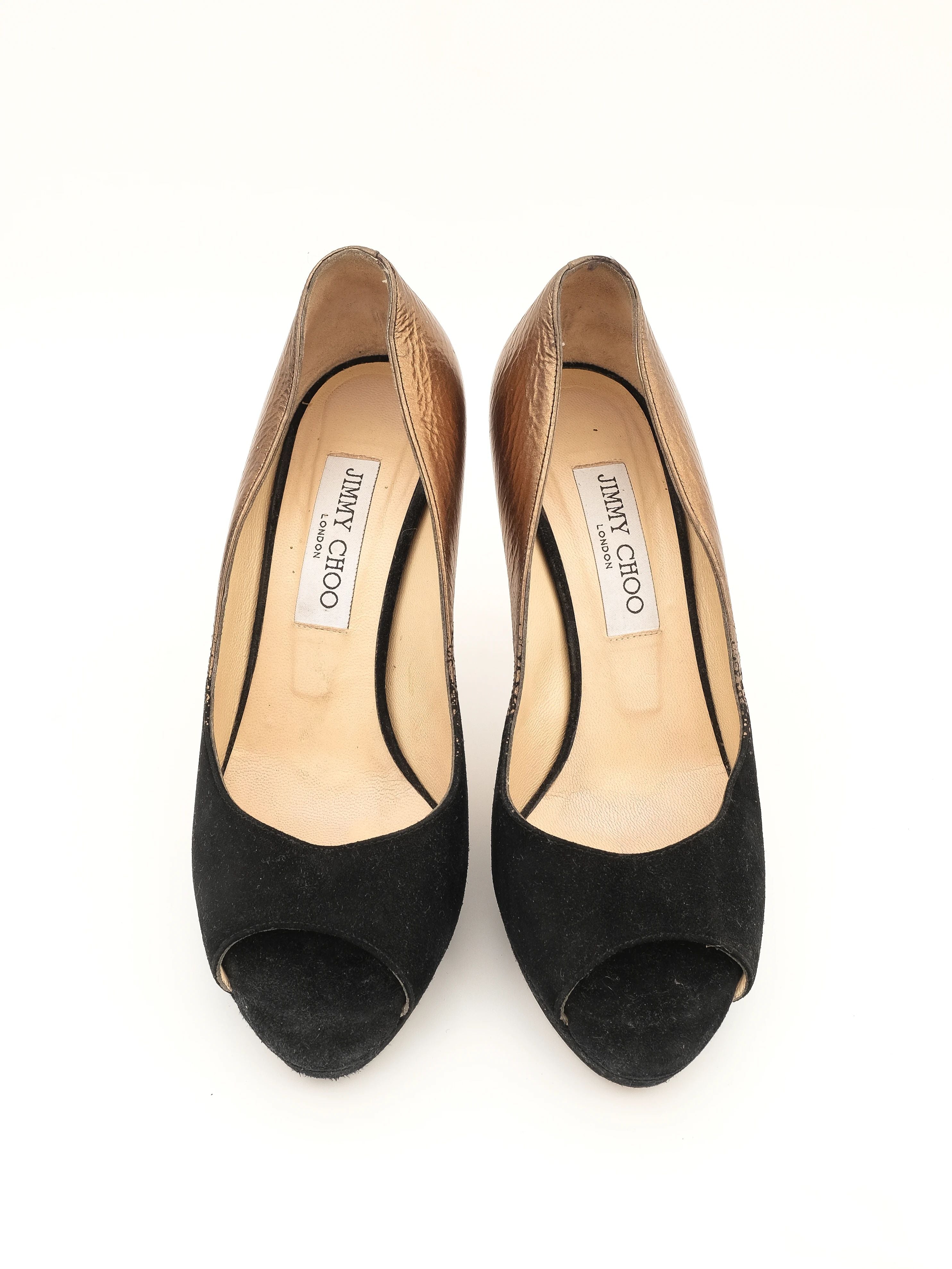 Jimmy Choo High-Heeled Shoes Black Gold Leather Size 37 Excellent