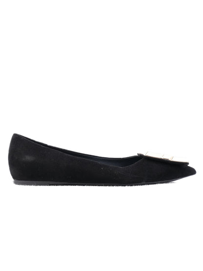 Good Ballin Black Leather Flat Shoes with Gold Embellishments Size 37