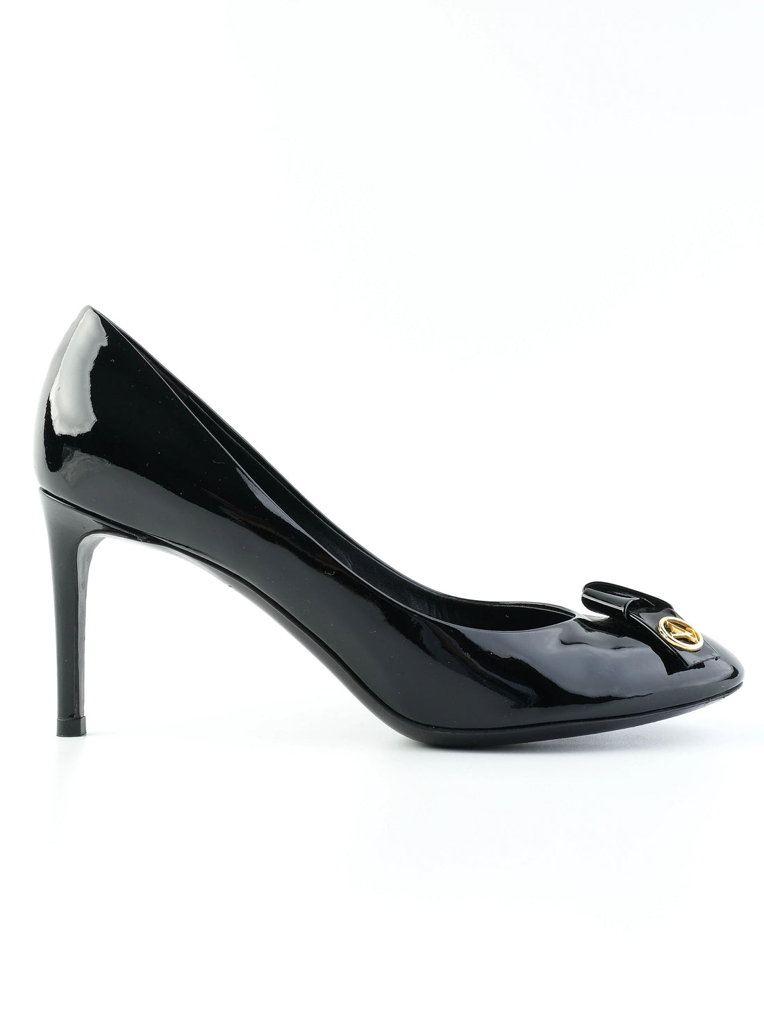 Excellent Louis Vuitton Black Patent Leather High-Heeled Shoes with Bow