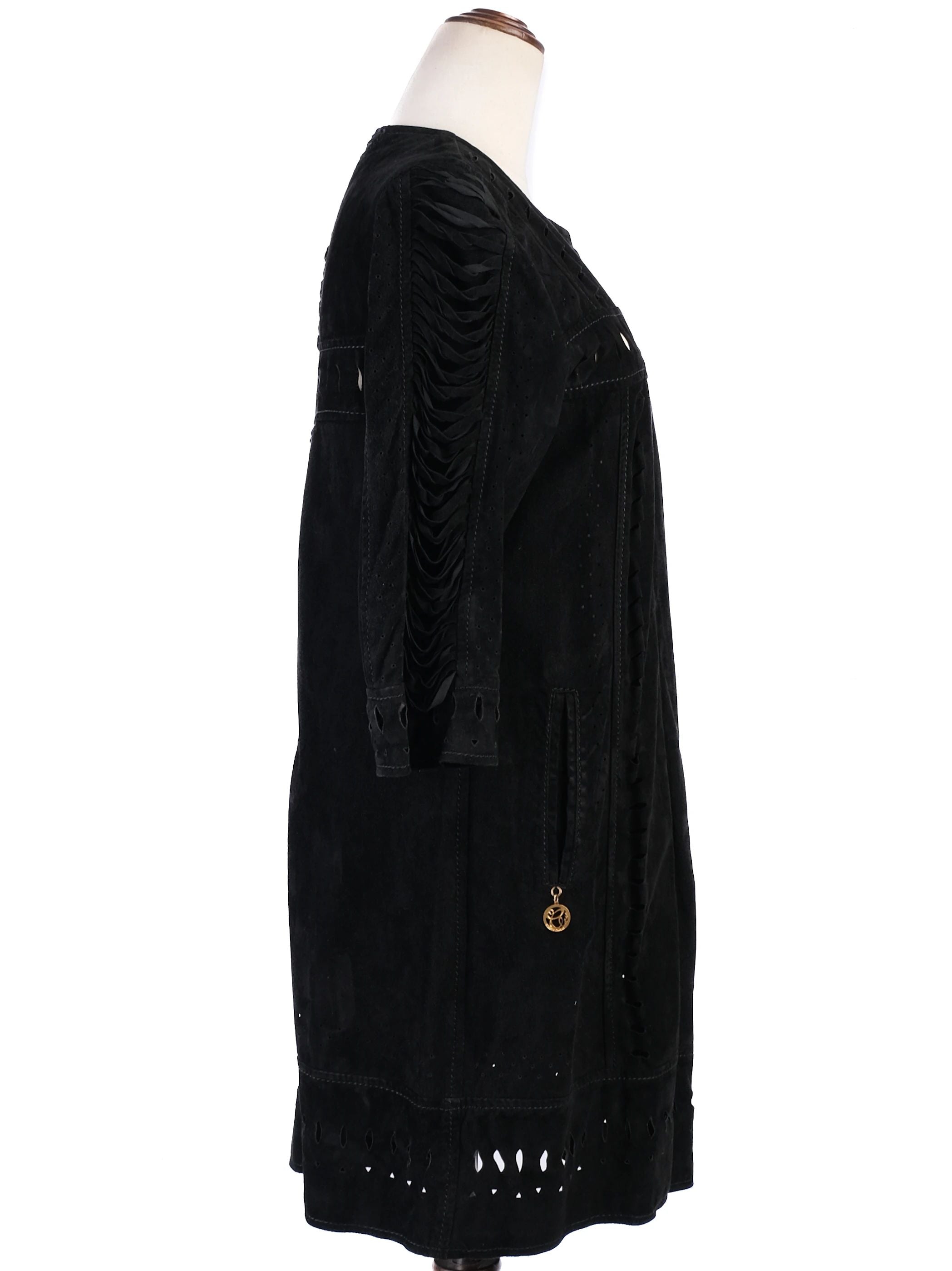 Class Roberto Cavalli Black Leather Long Coat Excellent Condition