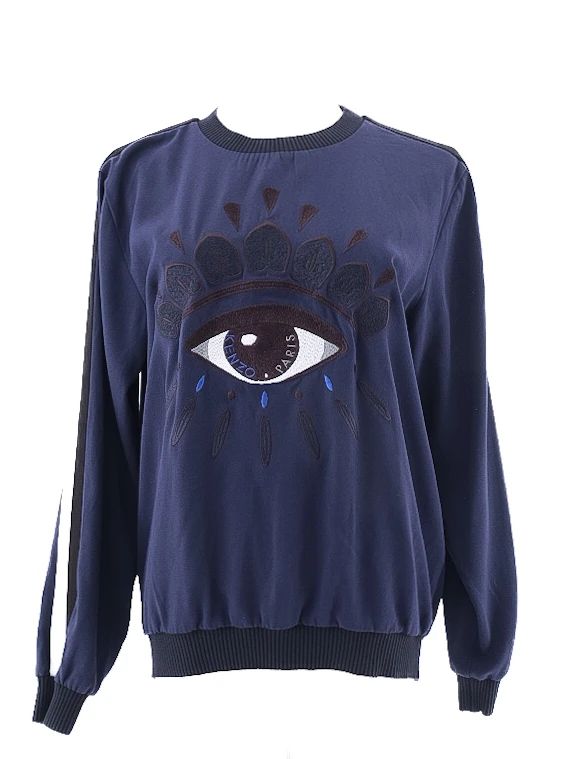 Excellent Kenzo Blue Sweatshirt S with Eye Design and Ribbed Cuffs