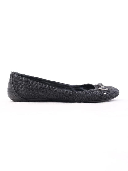 Excellent Dior Black Leather Ballet Flats with Metallic Detail