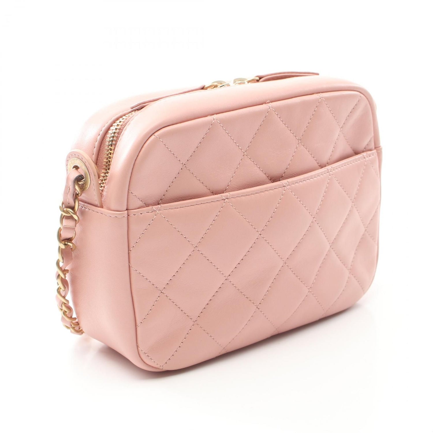 Chanel Matelasse Logo Camera Crossbody Bag As 1609 Leather Pink Ghw
