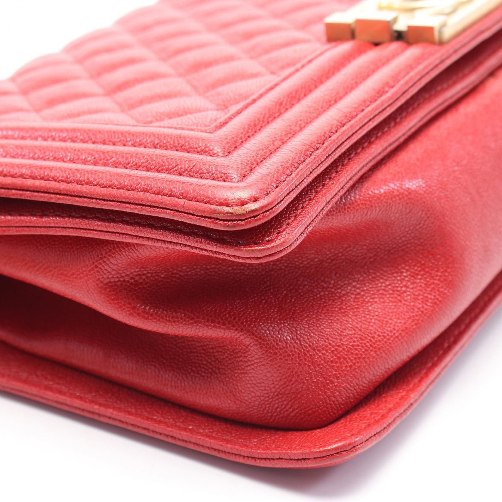 Chanel Red Boy Shoulder Bag Leather Caviar