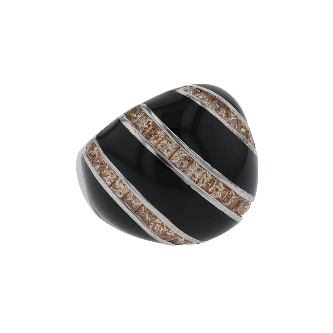 Enamel, orange stones and silver ring