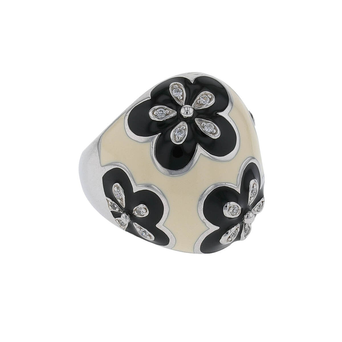 Enamel, white stones and silver ring