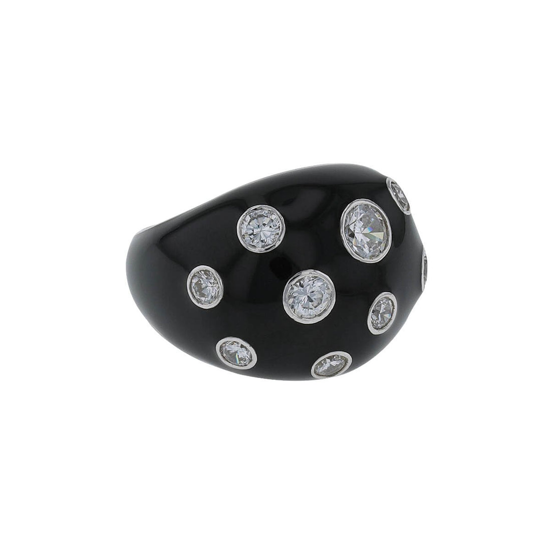 Enamel, white stones and silver ring