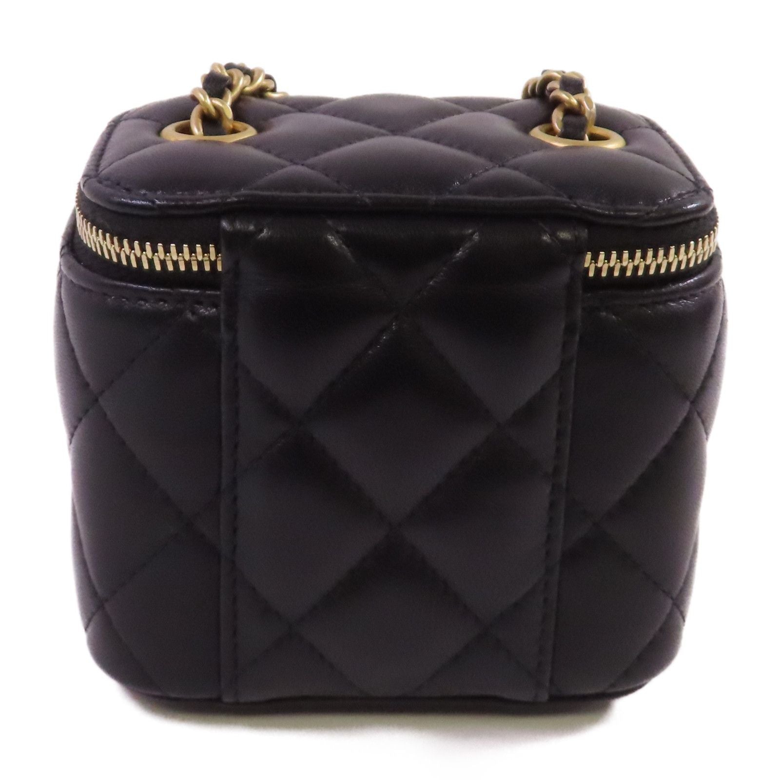 Chanel Black Sheepskin Leather Mini Vanity Case Shoulder Bag Lambskin (sheep Leather)