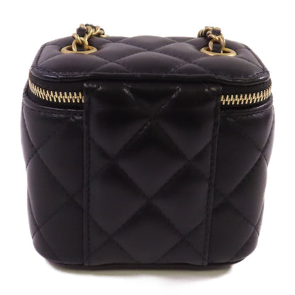Chanel Black Sheepskin Leather Mini Vanity Case Shoulder Bag Lambskin (sheep Leather)