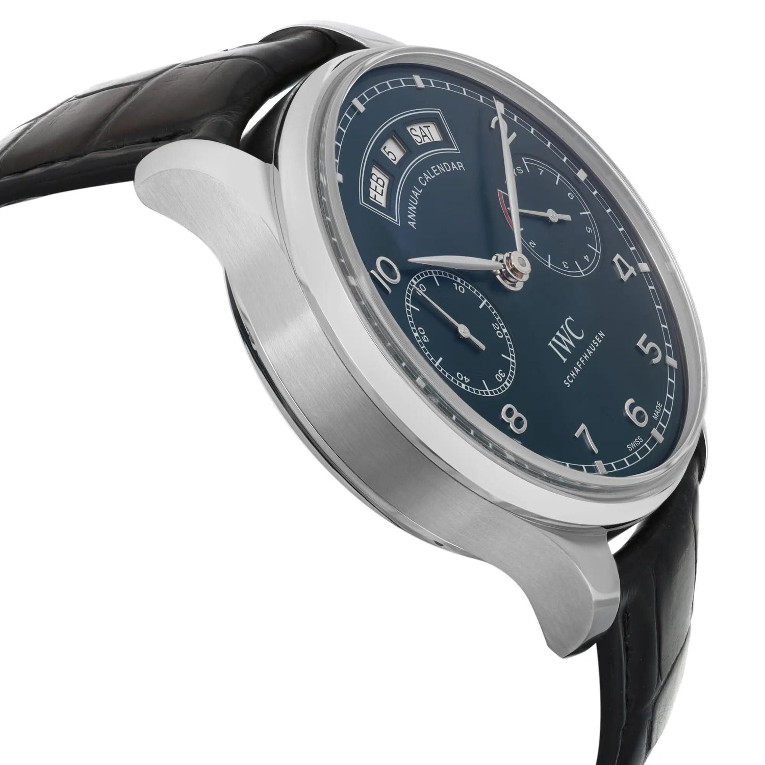 IWC Portuguese Annual Calendar Steel Blue Dial Automatic Mens Watch IW503502