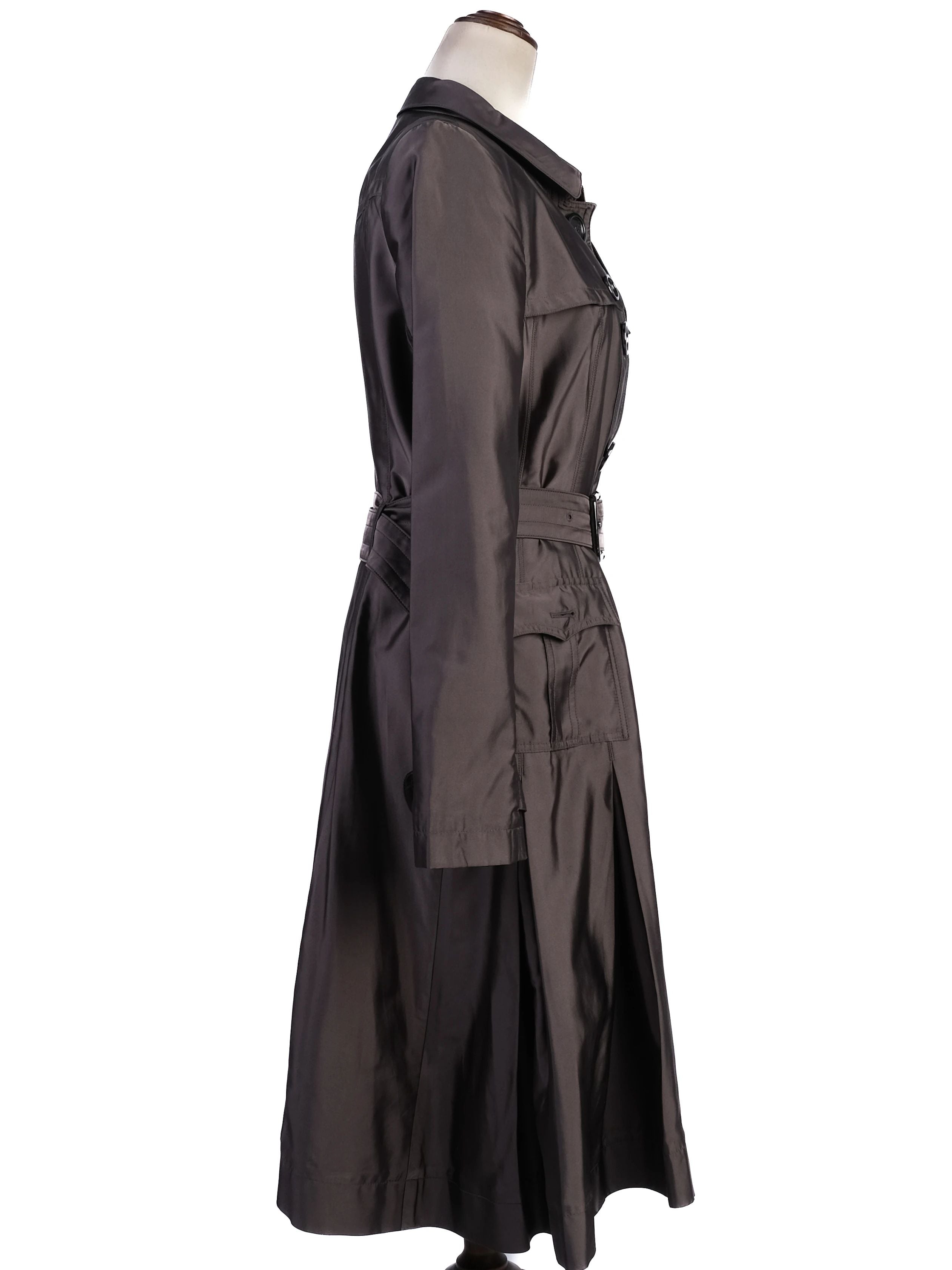 Excellent Burberry Gray Silk Trench Coat with Belted Waist